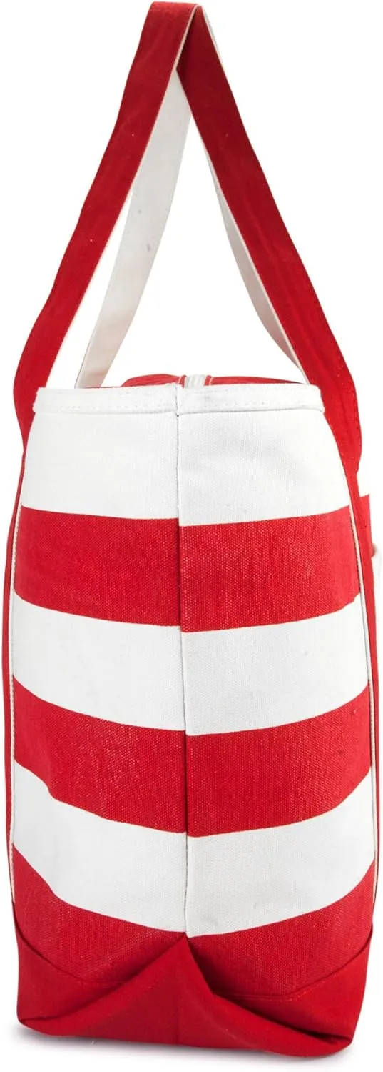 DALIX Striped Boat Bag Premium Cotton Canvas Tote in Red