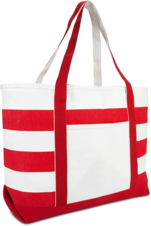 DALIX Striped Boat Bag Premium Cotton Canvas Tote in Red