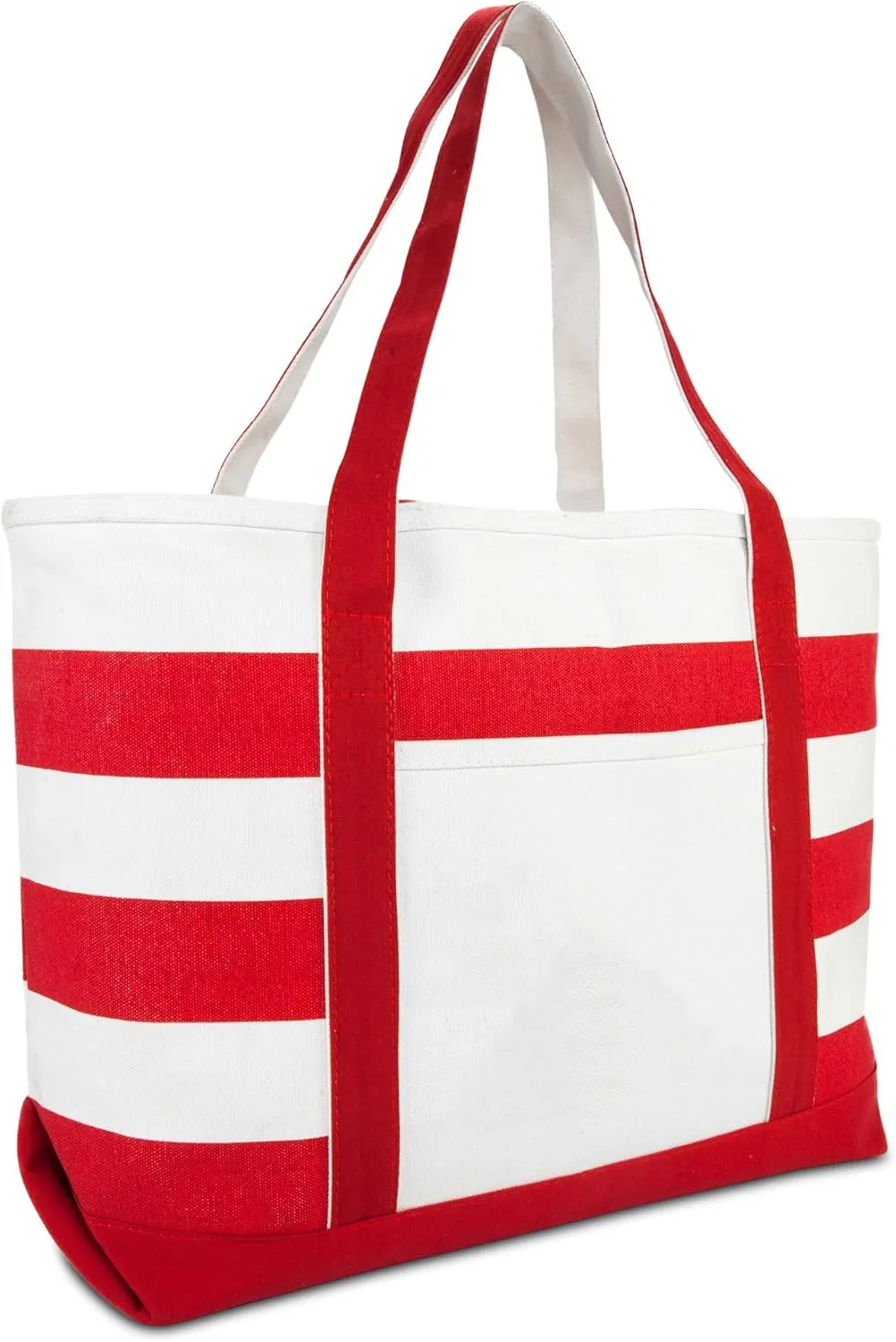 DALIX Striped Boat Bag Premium Cotton Canvas Tote in Red