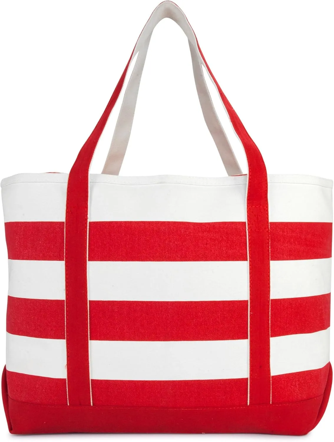DALIX Striped Boat Bag Premium Cotton Canvas Tote in Red