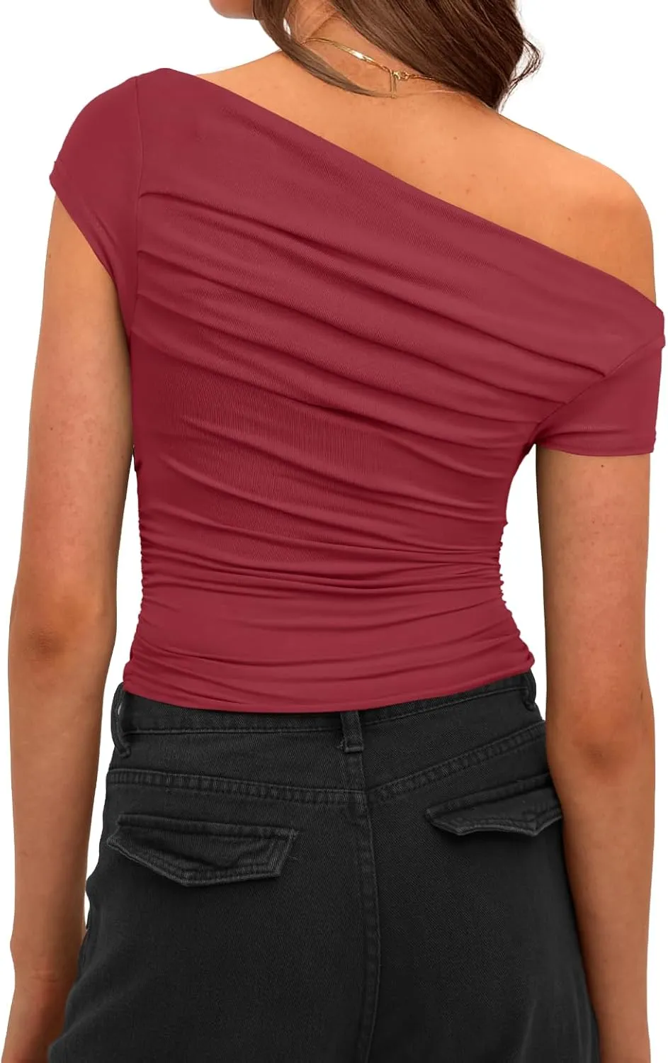 Darong Women's Summer Cap Sleeve Boat Neck Off Shoulder Top Going Out Slim Fit Tops Y2K Tight Shirts