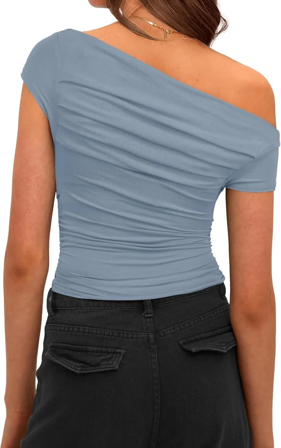 Darong Women's Summer Cap Sleeve Boat Neck Off Shoulder Top Going Out Slim Fit Tops Y2K Tight Shirts