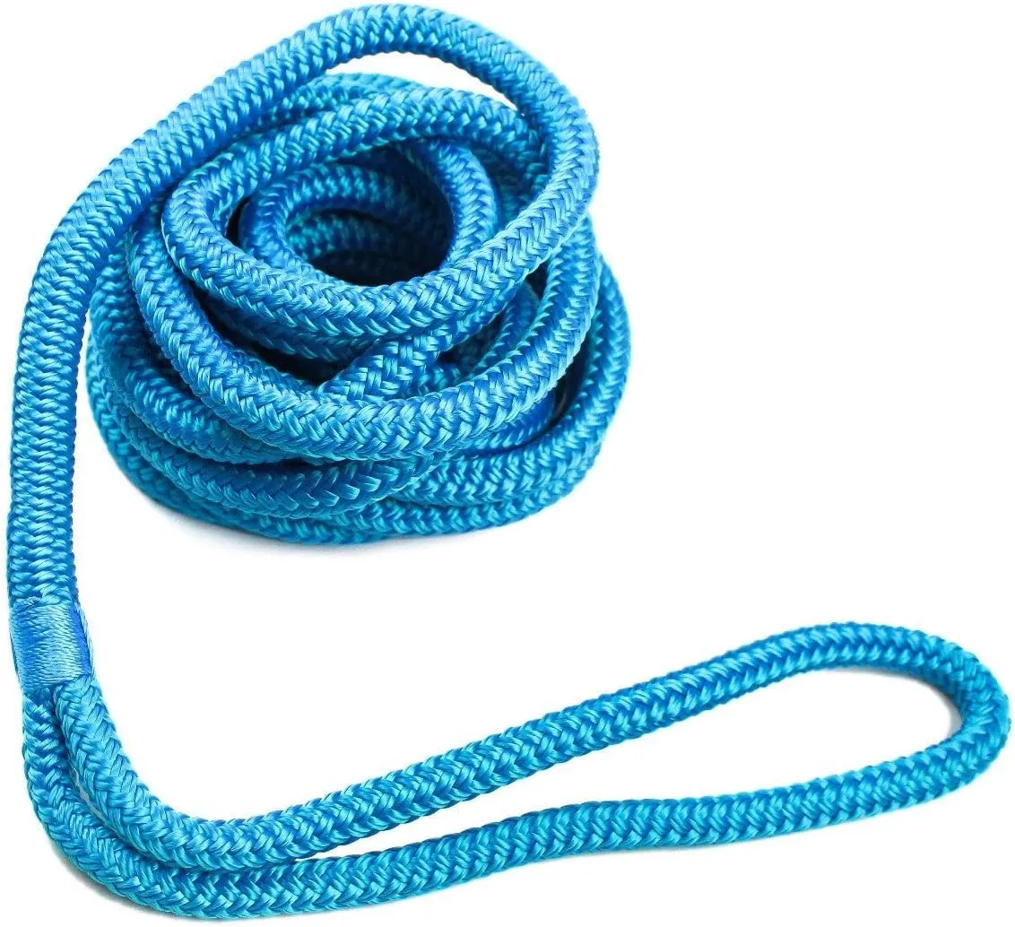DC Cargo Mall Boat Dock Lines (4 Pack) 3/8 X 15' Double Braided Boat Ropes for Docking with 12" Eyelet. Marine Grade Nylon Material & Damage Resistant Line Fibers for Secure Docking
