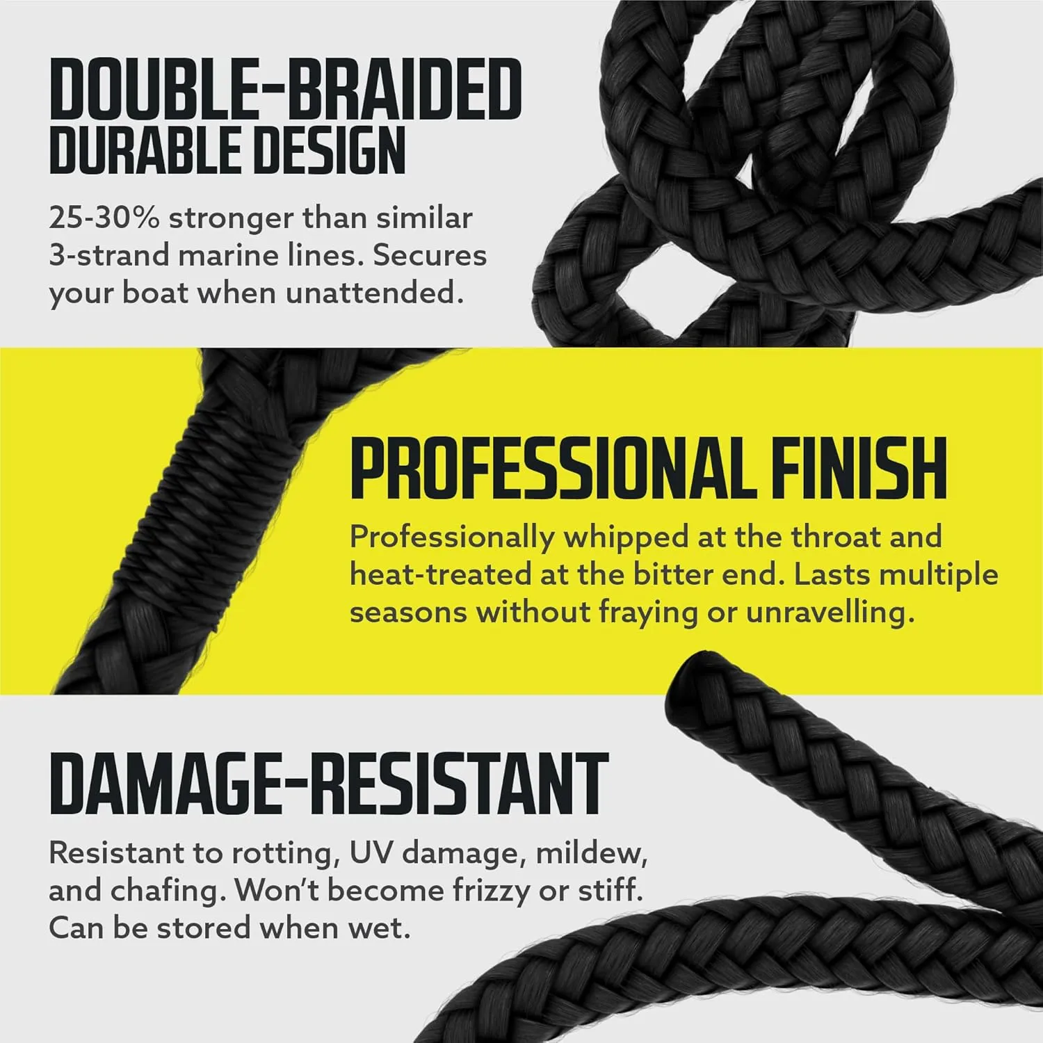 DC Cargo Mall Boat Dock Lines (4 Pack) 3/8 X 15' Double Braided Boat Ropes for Docking with 12" Eyelet. Marine Grade Nylon Material & Damage Resistant Line Fibers for Secure Docking