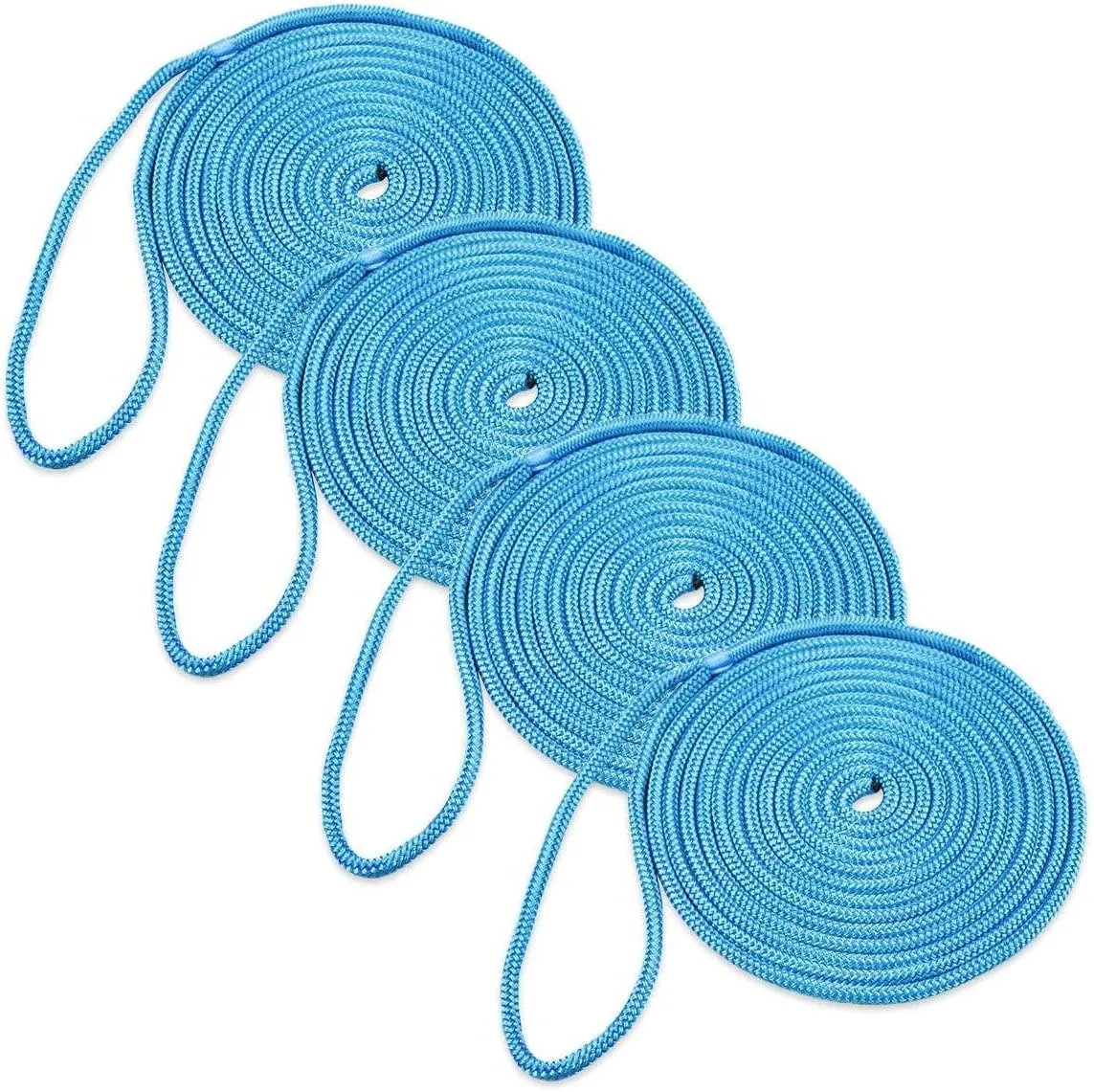 DC Cargo Mall Boat Dock Lines (4 Pack) 3/8 X 15' Double Braided Boat Ropes for Docking with 12" Eyelet. Marine Grade Nylon Material & Damage Resistant Line Fibers for Secure Docking