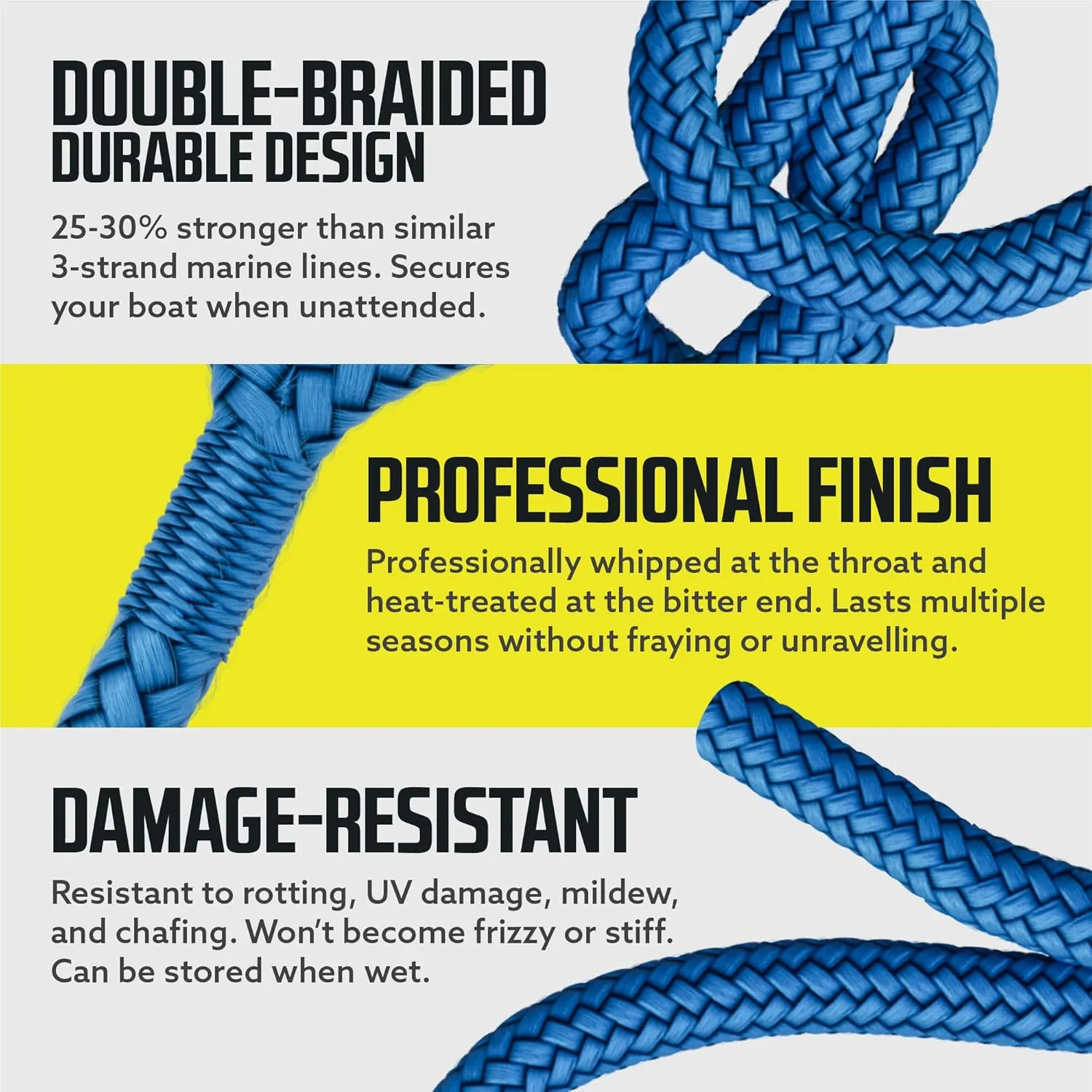 DC Cargo Mall Boat Dock Lines (4 Pack) 3/8 X 20' Double Braided Boat Ropes for Docking with 12" Eyelet. Marine Grade Nylon Material & Damage Resistant Line Fibers for Secure Docking