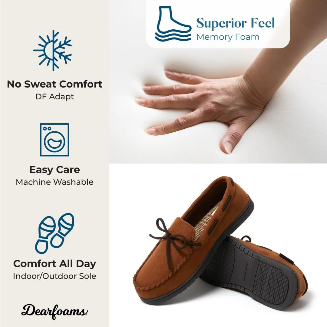 Dearfoams Gifts for Men, Dad, Brother, Husband - Men's Moccasin Slippers - Breathable Memory Foam Toby Men's Slipper