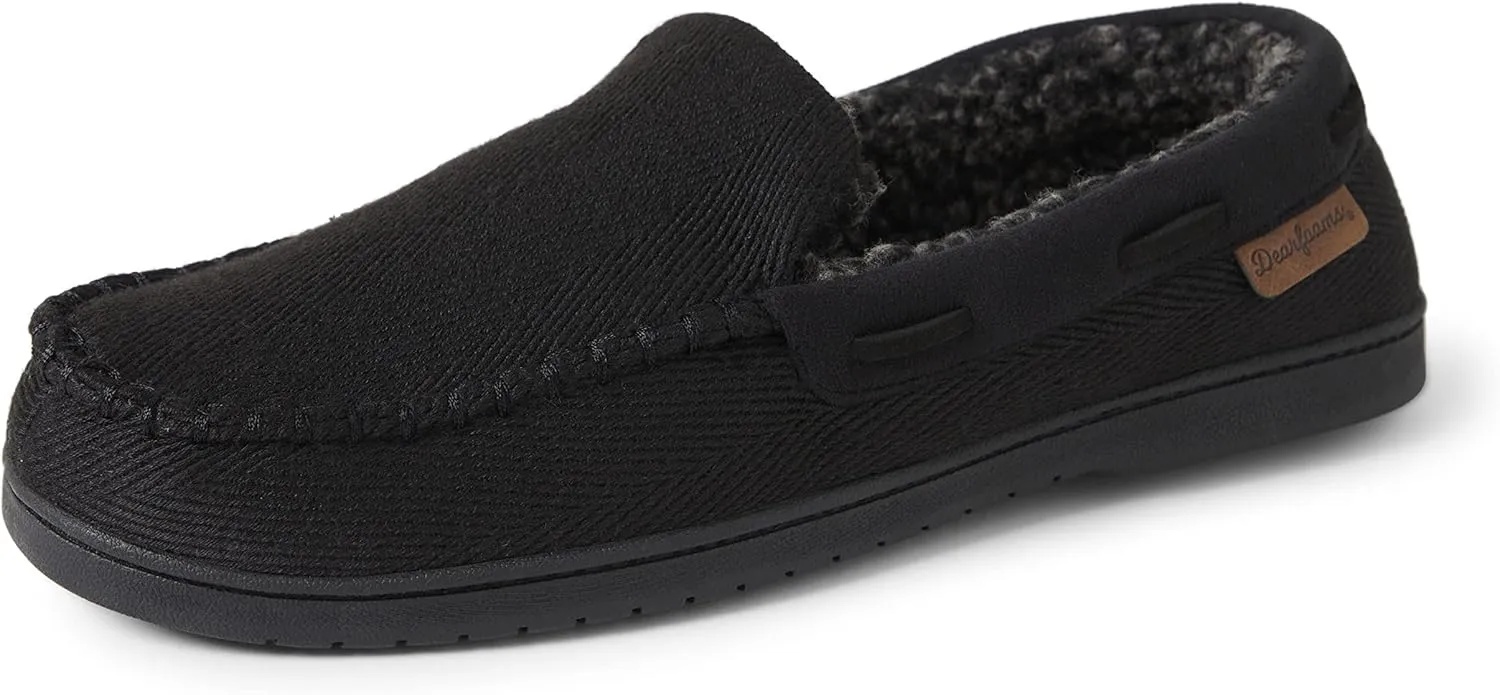 Dearfoams Men's Breathable Memory Foam Indoor Outdoor Keaton Moccasin Slipper with Wide Widths