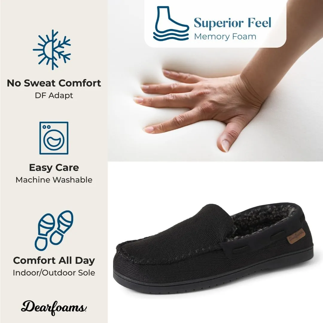 Dearfoams Men's Breathable Memory Foam Indoor Outdoor Keaton Moccasin Slipper with Wide Widths