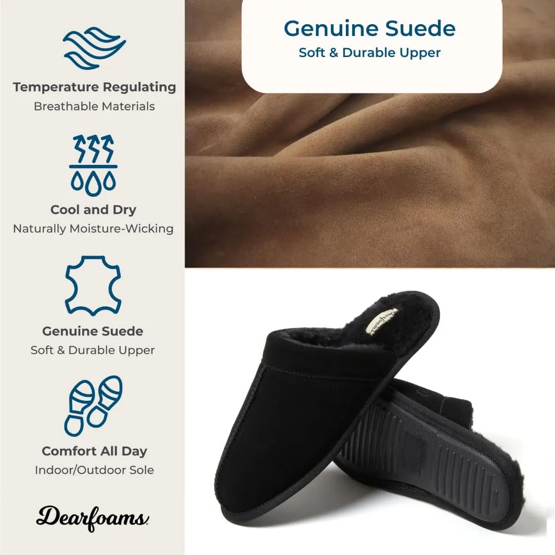 Dearfoams Men's Genuine Suede Indoor Outdoor Comfort Memory Foam Bradford Scuff House Slipper