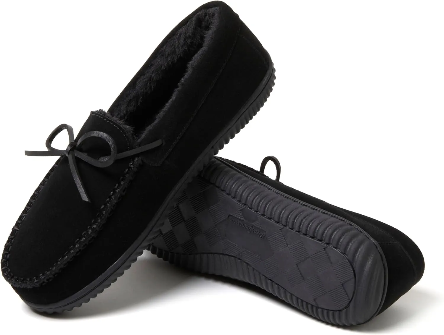 Dearfoams Men's Hudson Genuine Suede Memory Foam Moccasin Slipper with Tie