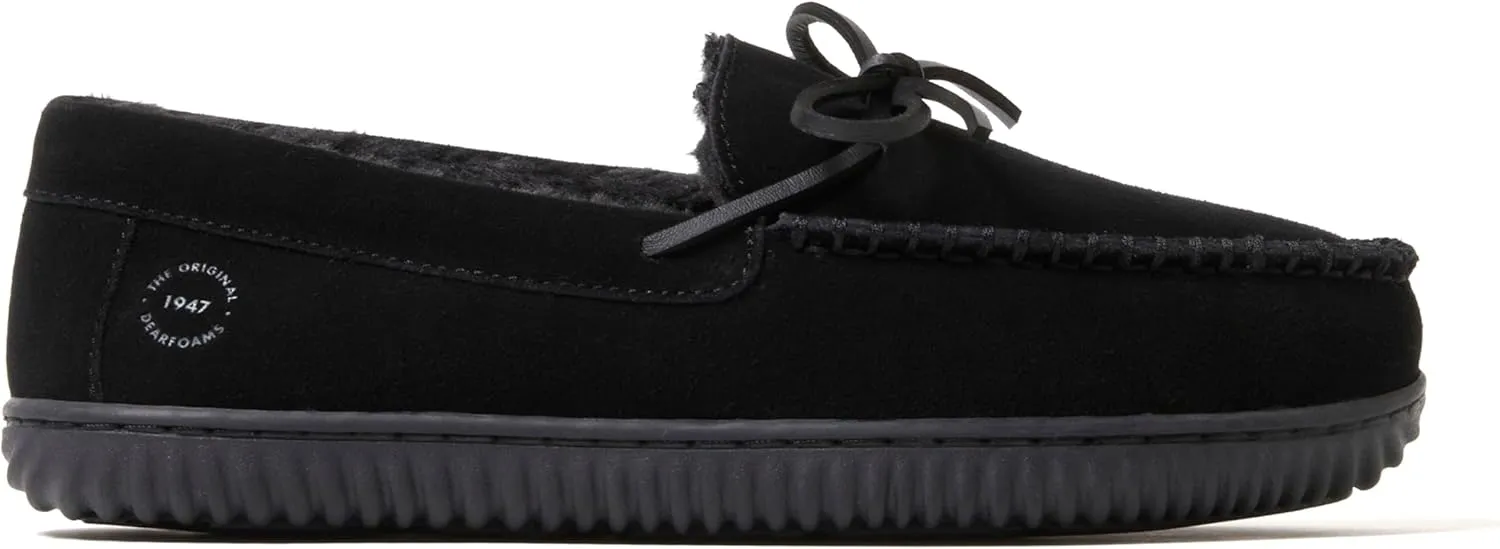 Dearfoams Men's Hudson Genuine Suede Memory Foam Moccasin Slipper with Tie