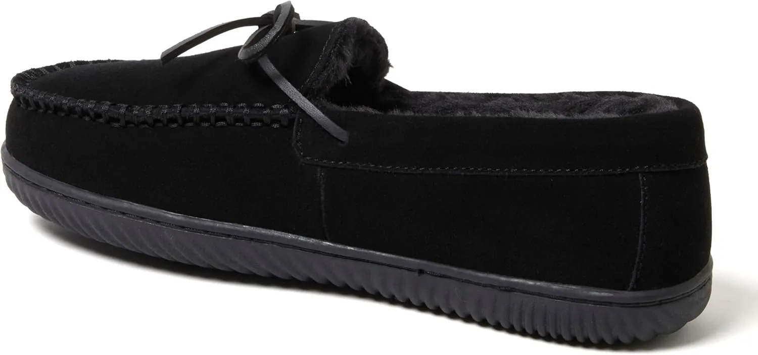Dearfoams Men's Hudson Genuine Suede Memory Foam Moccasin Slipper with Tie