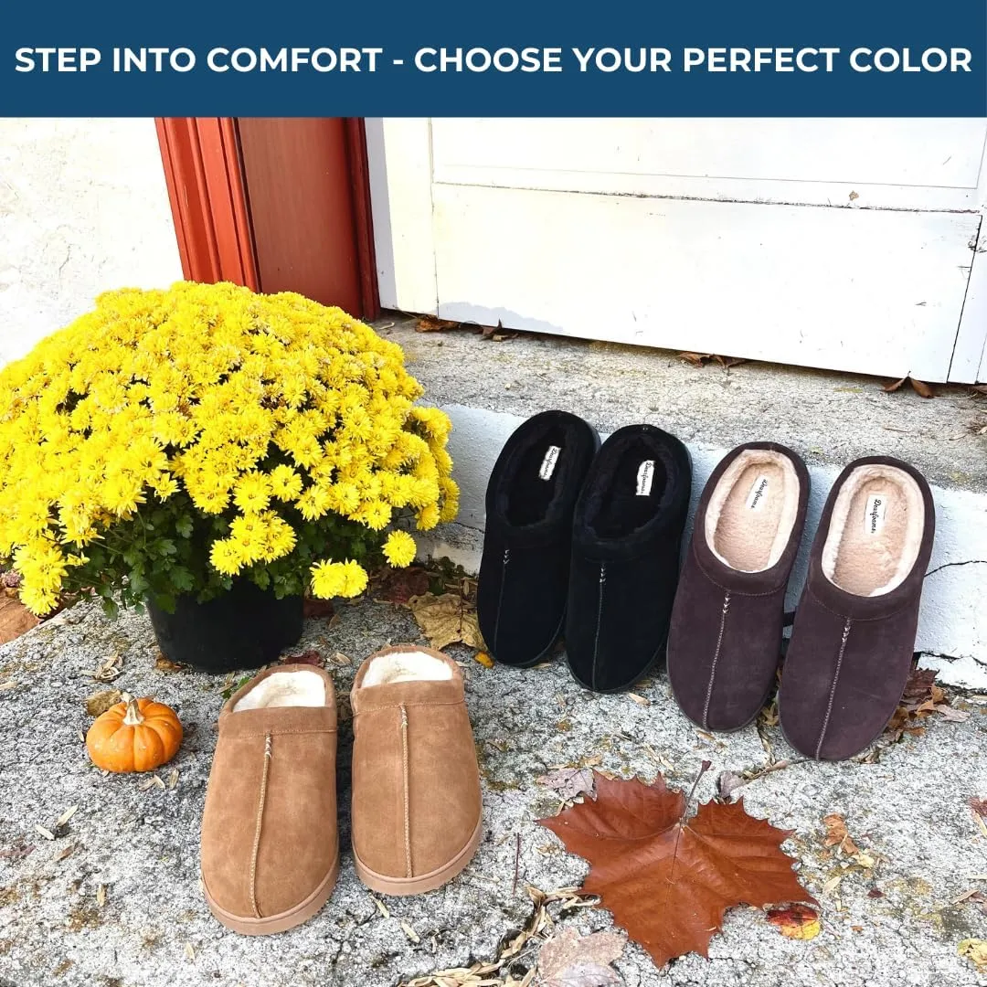 Dearfoams Men's Suede Indoor Outdoor Breathable Memory Foam House Dean Clog Slippers