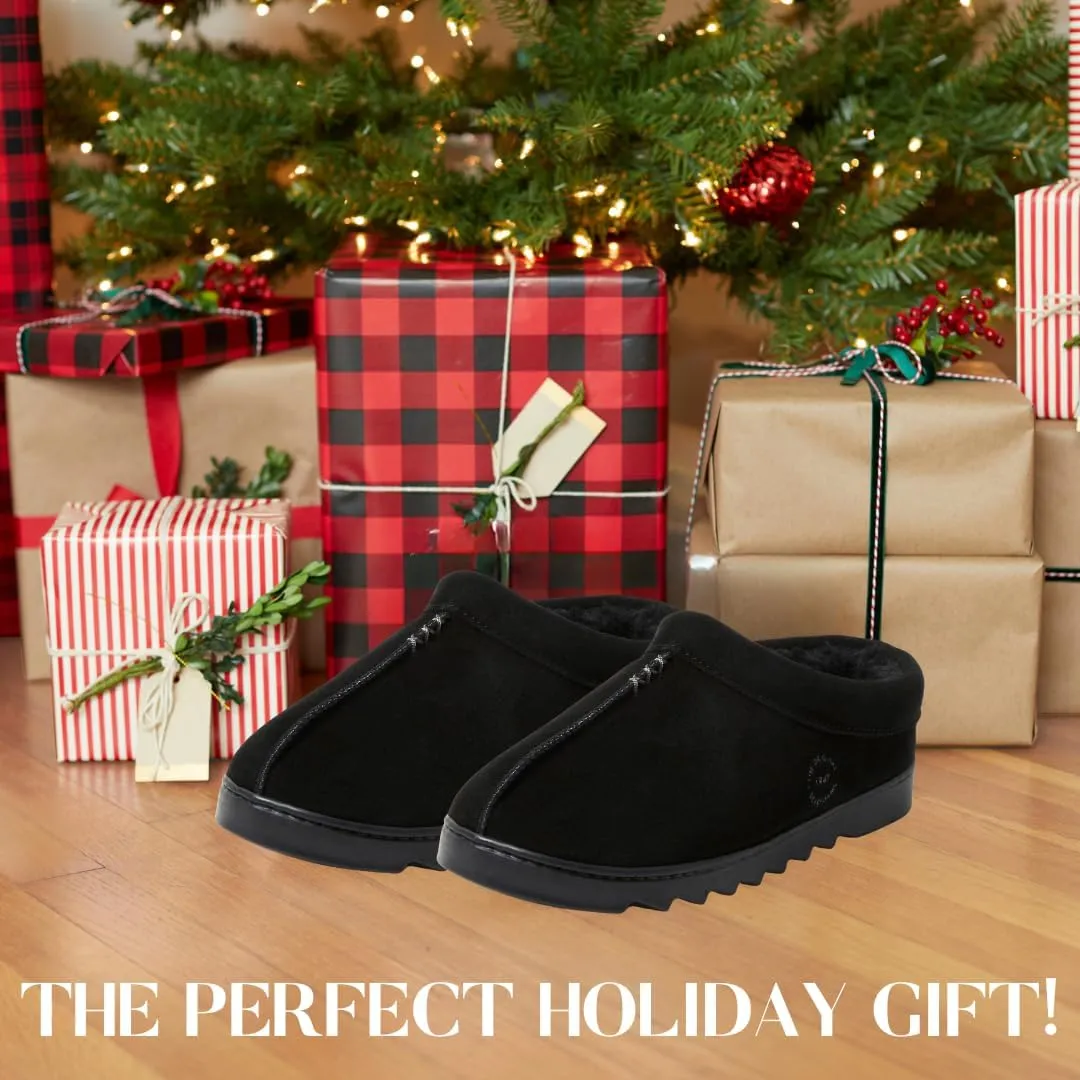 Dearfoams Men's Suede Indoor Outdoor Breathable Memory Foam House Dean Clog Slippers