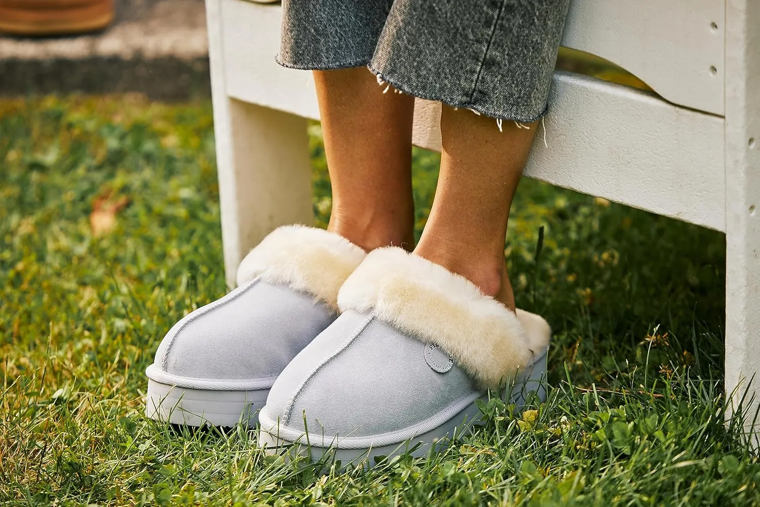 Dearfoams Women's Fireside Melton Genuine Shearling Shearling Platform Slippers Scuff