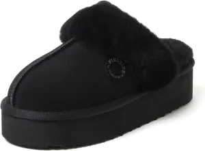 Dearfoams Women's Fireside Melton Genuine Shearling Shearling Platform Slippers Scuff