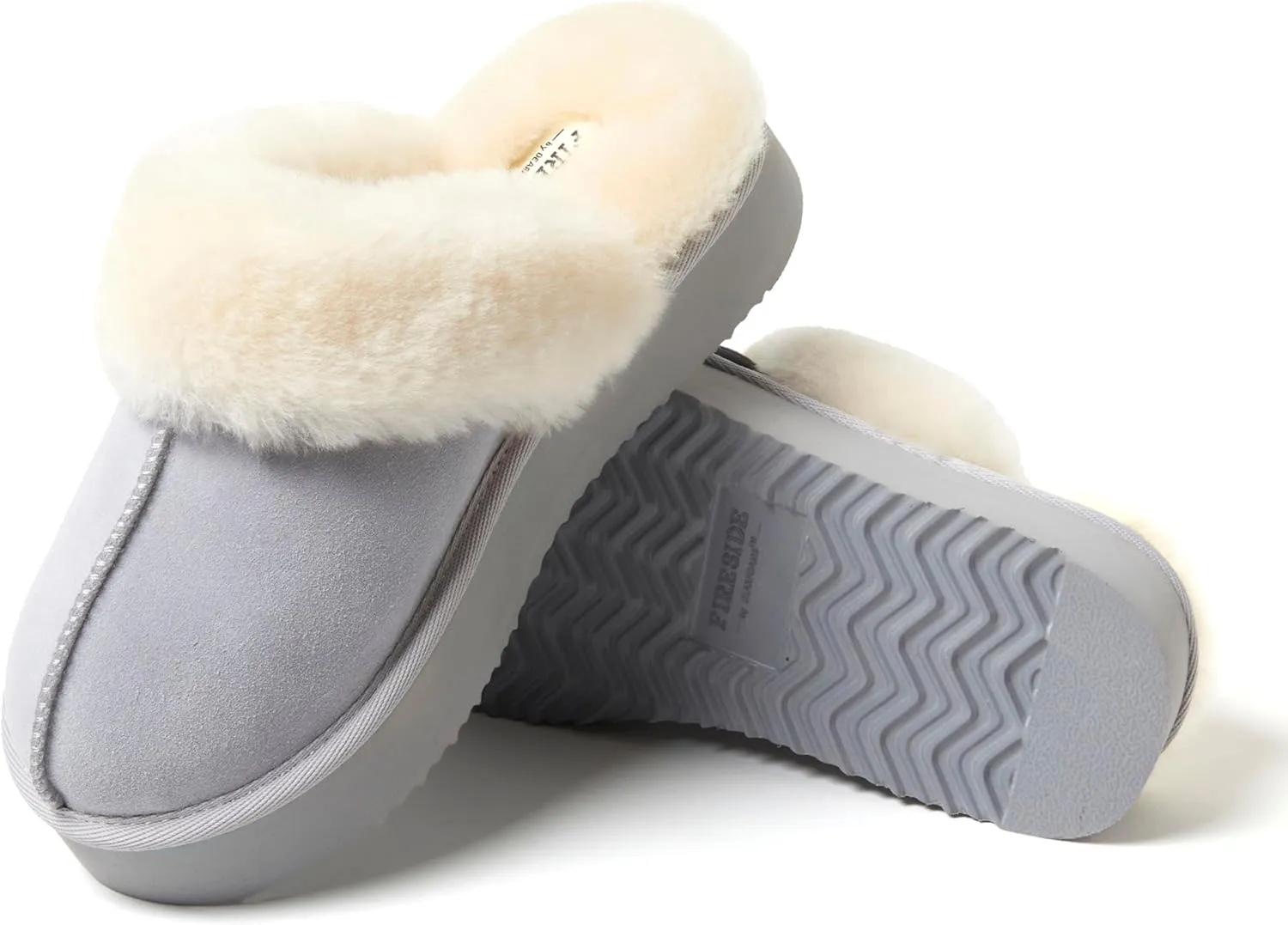 Dearfoams Women's Fireside Melton Genuine Shearling Shearling Platform Slippers Scuff