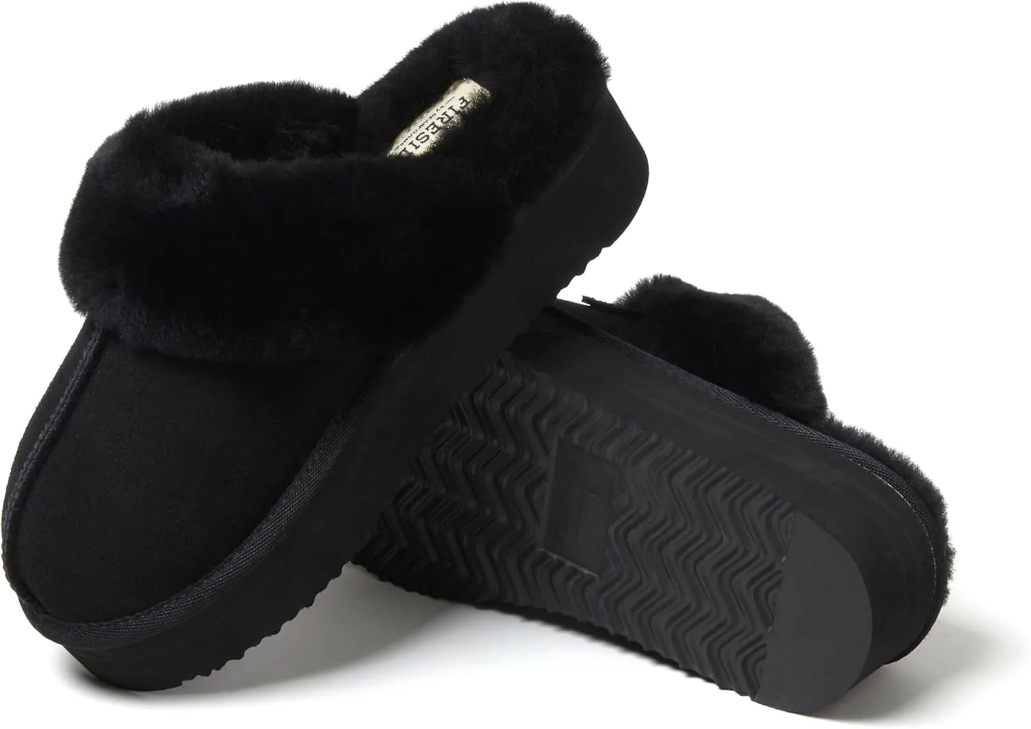 Dearfoams Women's Fireside Melton Genuine Shearling Shearling Platform Slippers Scuff