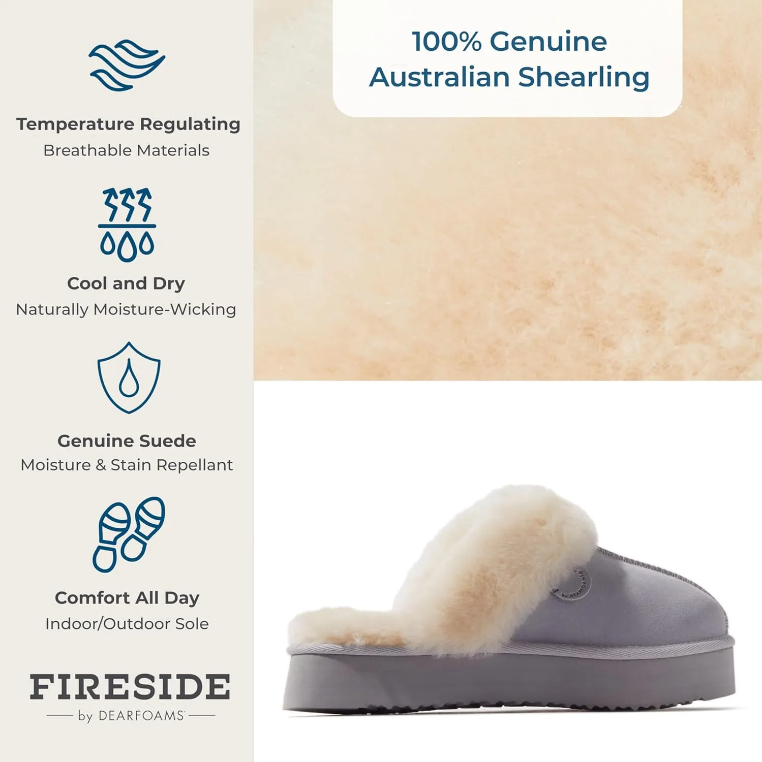 Dearfoams Women's Fireside Melton Genuine Shearling Shearling Platform Slippers Scuff