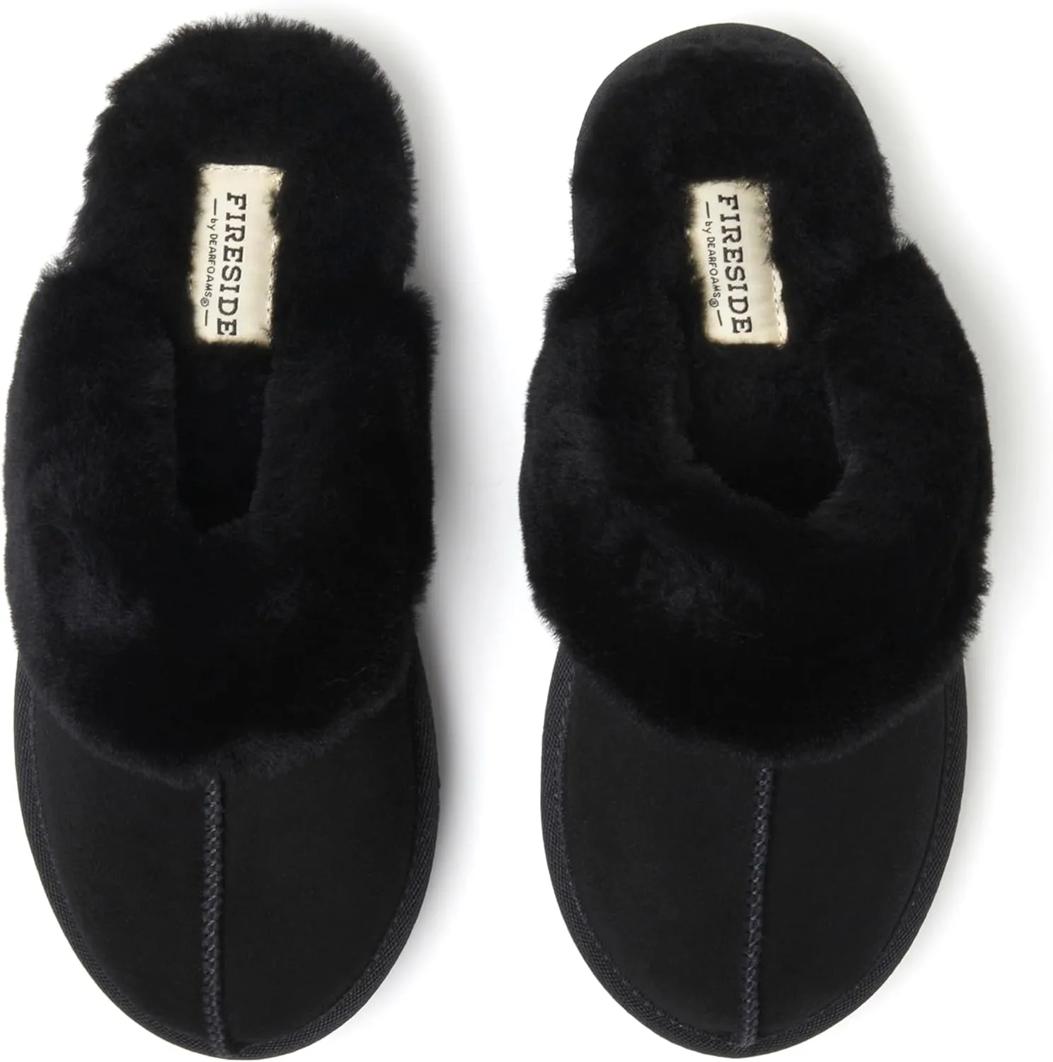 Dearfoams Women's Fireside Melton Genuine Shearling Shearling Platform Slippers Scuff