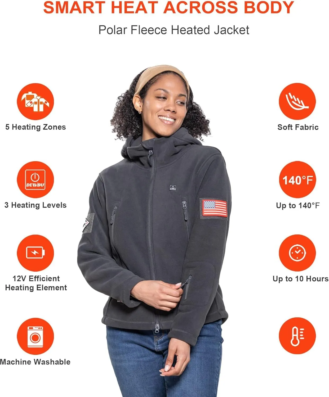 DEWBU Heated Jacket Polar Fleece with 12V Battery Pack Soft Fleece Electric Heating Hoodie for Women