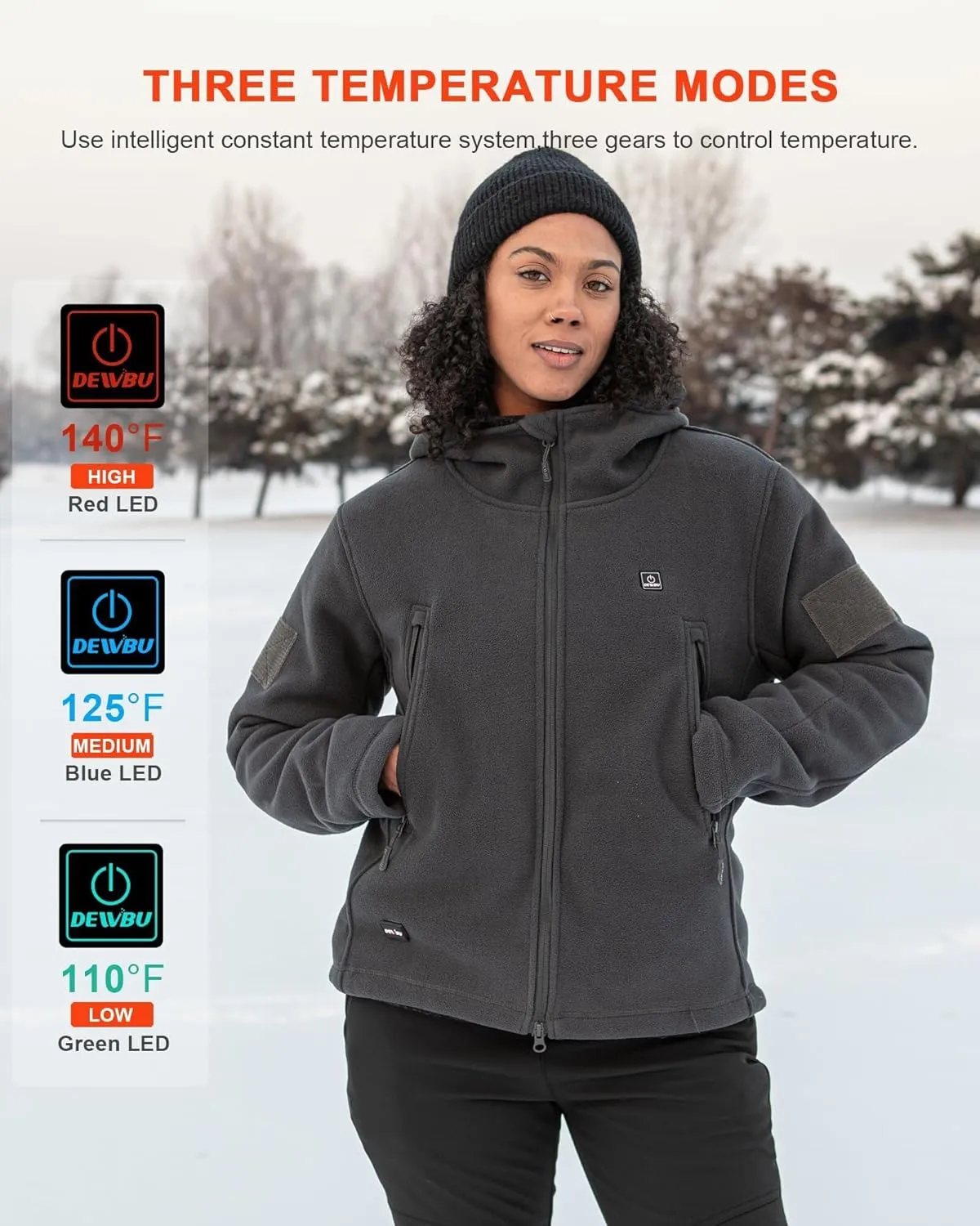 DEWBU Heated Jacket Polar Fleece with 12V Battery Pack Soft Fleece Electric Heating Hoodie for Women