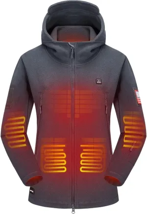 DEWBU Heated Jacket Polar Fleece with 12V Battery Pack Soft Fleece Electric Heating Hoodie for Women