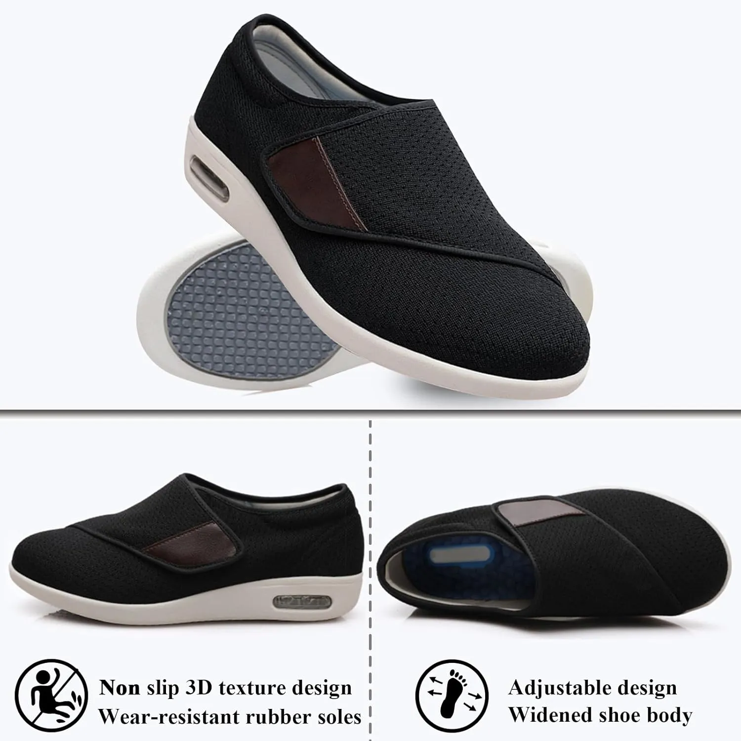Diabetic Shoes for Women Men Extra Wide Width, Lightweight Adjustable Closure Breathable Walking Shoes Slipper with Non Slip for Elderly Swollen Feet