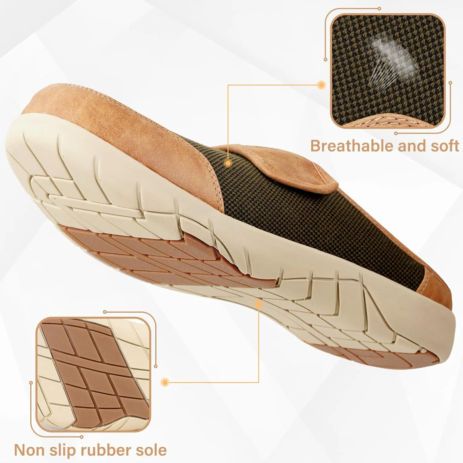 Diabetic Slippers for Men, Extra Wide Slippers with Adjustable Strap, Breathable Mens Slippers Wide Width, Indoor Outdoor Slip On Slippers Clogs for Swollen Feet