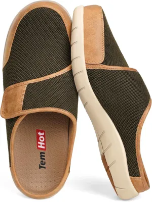 Diabetic Slippers for Men, Extra Wide Slippers with Adjustable Strap, Breathable Mens Slippers Wide Width, Indoor Outdoor Slip On Slippers Clogs for Swollen Feet