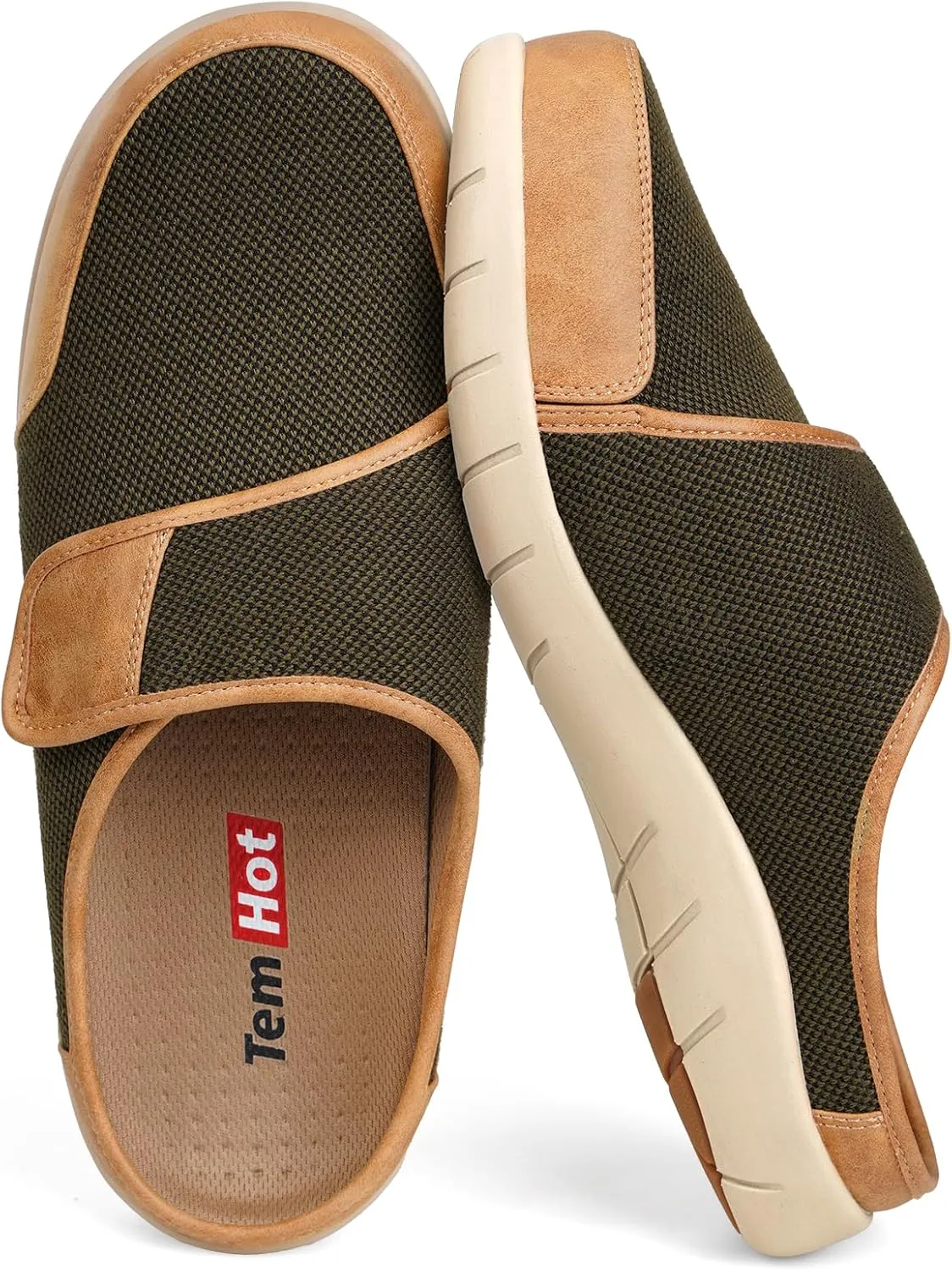 Diabetic Slippers for Men, Extra Wide Slippers with Adjustable Strap, Breathable Mens Slippers Wide Width, Indoor Outdoor Slip On Slippers Clogs for Swollen Feet