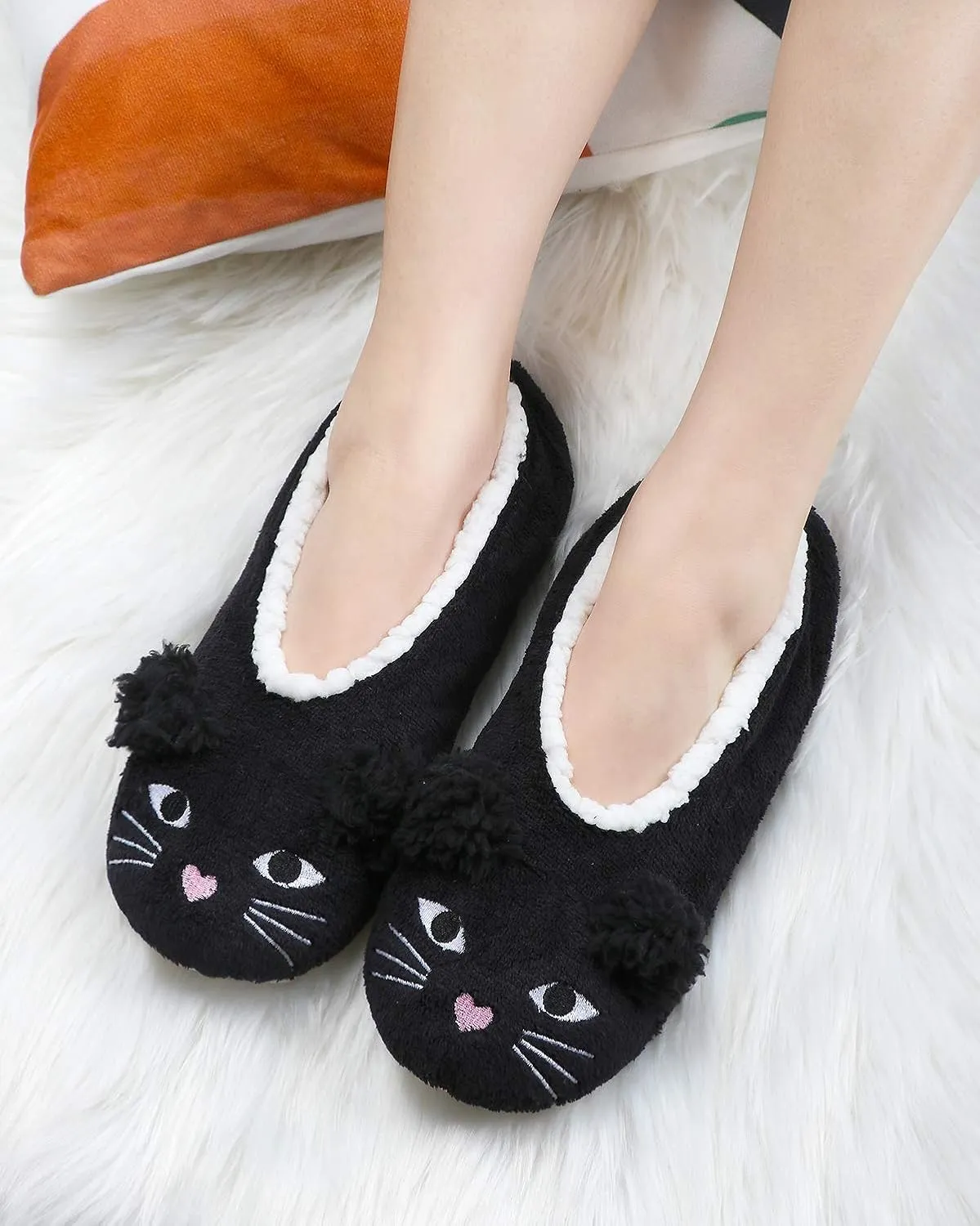 DICUIRD Womens Slipper Socks Low Cut Comfy&Warm Animal Non-skid Bedroom Slippers