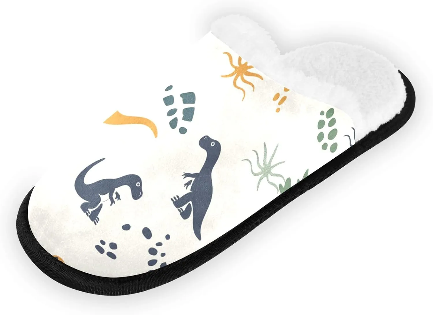 Dinosaur Dino Footprint Plush Slippers for Women Men Warm Comfortable Travel Spa Slipper Non-slip House Shoes