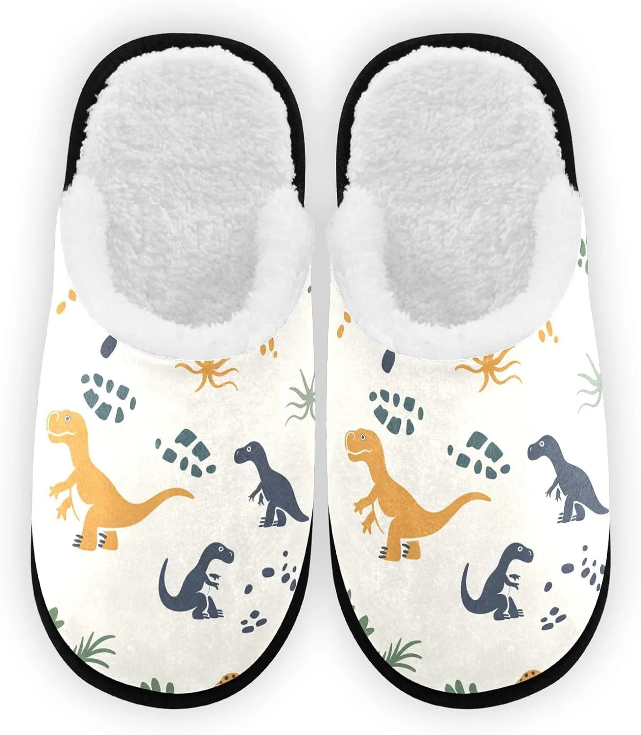 Dinosaur Dino Footprint Plush Slippers for Women Men Warm Comfortable Travel Spa Slipper Non-slip House Shoes