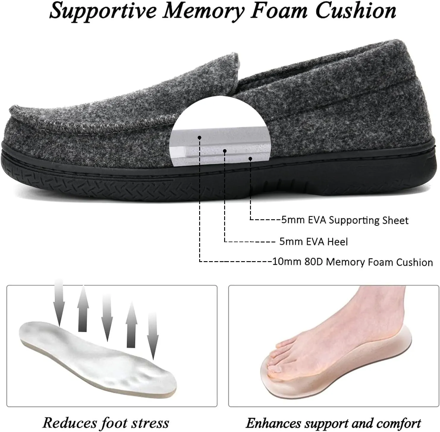 DL Men's Memory Foam Moccasin Slippers Breathable Moccasin Slippers Micro Wool House Shoes Anti-Slip Sole Indoor Outdoor