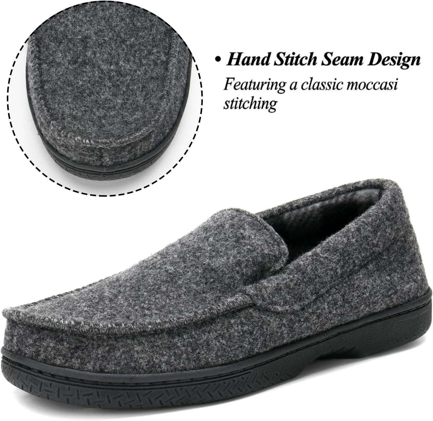 DL Men's Memory Foam Moccasin Slippers Breathable Moccasin Slippers Micro Wool House Shoes Anti-Slip Sole Indoor Outdoor