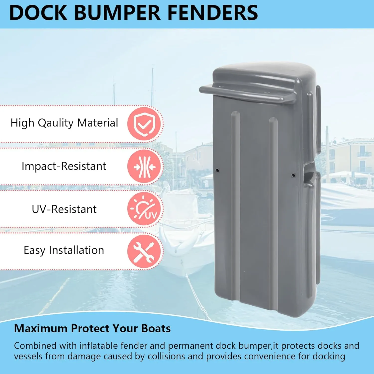 Dock Bumpers,Dock Fenders Bumper,Marine Boat Dock Bumpers,Inflatable Dock Protection for Docking Includes Mounting Hardware（White/Black/Grey）