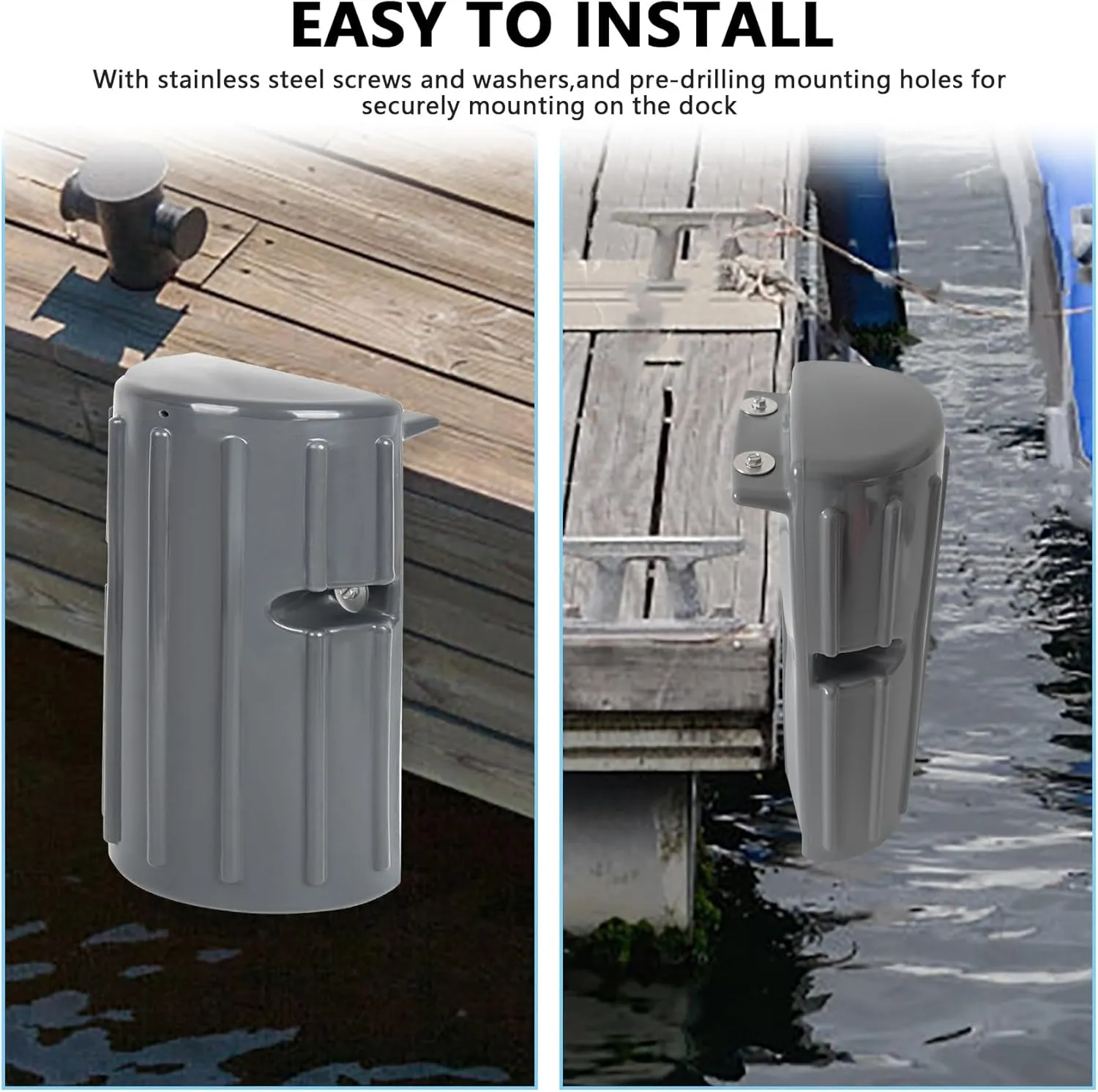 Dock Bumpers,Dock Fenders Bumper,Marine Boat Dock Bumpers,Inflatable Dock Protection for Docking Includes Mounting Hardware（White/Black/Grey）