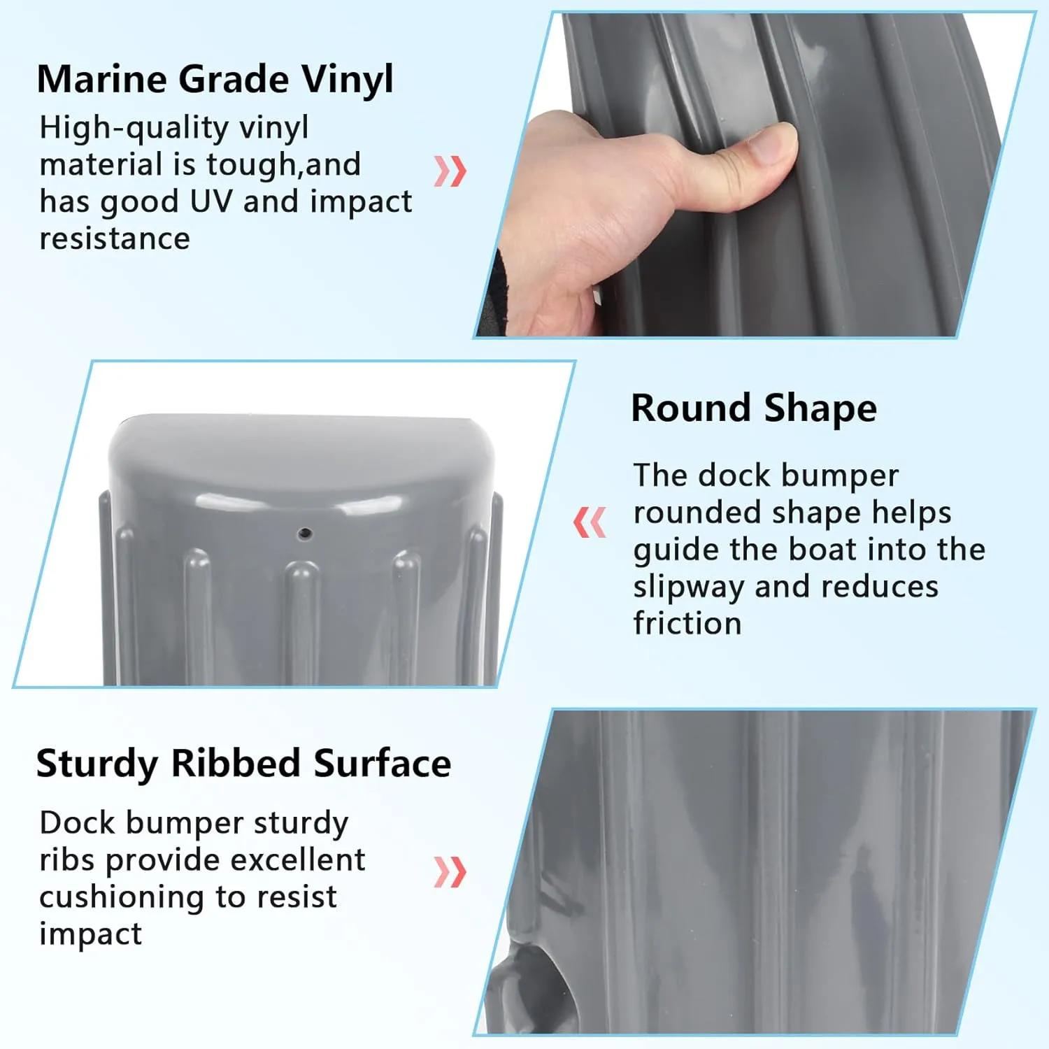 Dock Bumpers,Dock Fenders Bumper,Marine Boat Dock Bumpers,Inflatable Dock Protection for Docking Includes Mounting Hardware（White/Black/Grey）