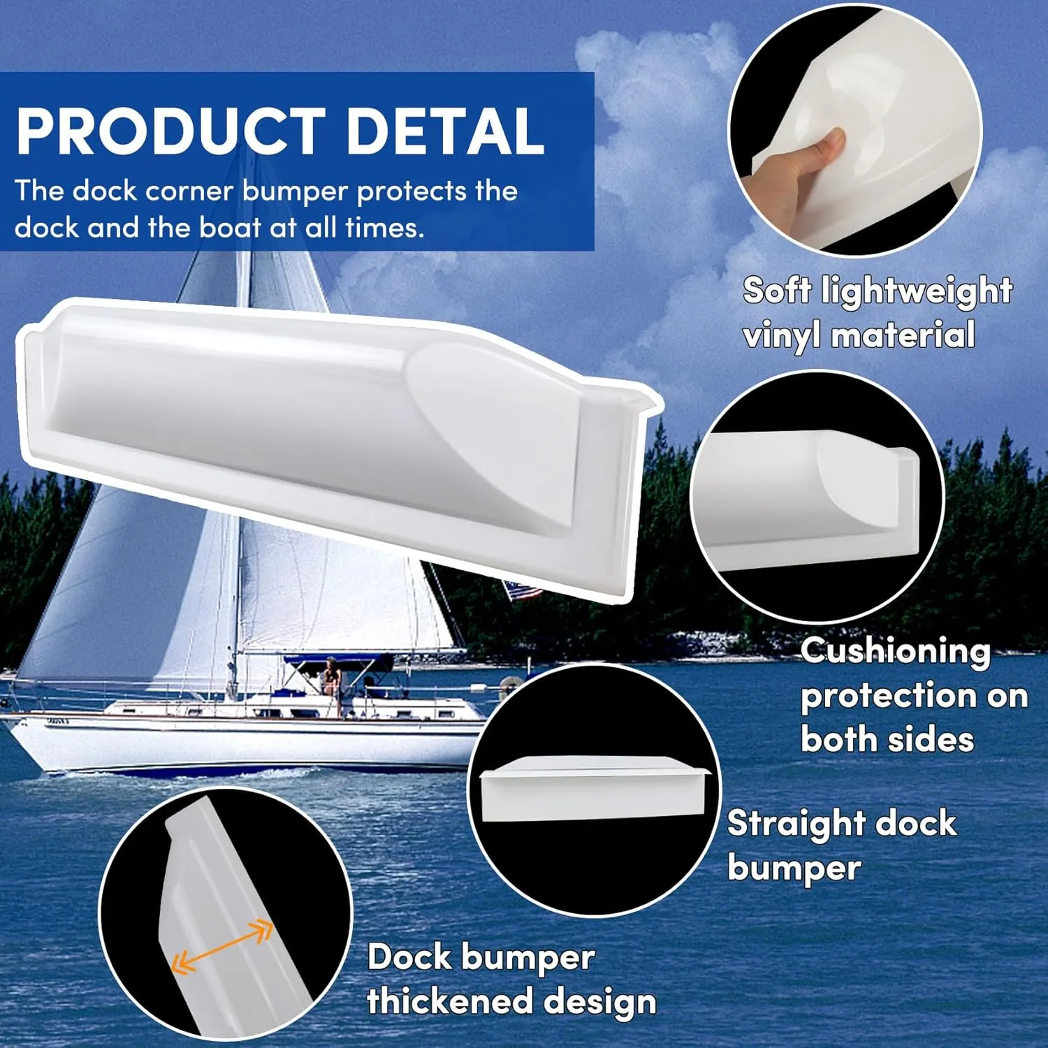 Dock Corner Bumper,Dock Bumpers Straight,Vinyl Boat Dock Corner Bumpers,Boat Straight Bumper,Boat Dock Bumpers,Soft Dock Bumper Guards Dock Bumpers Dock Corner Side Edge for Boat Docks(1,2Pack)