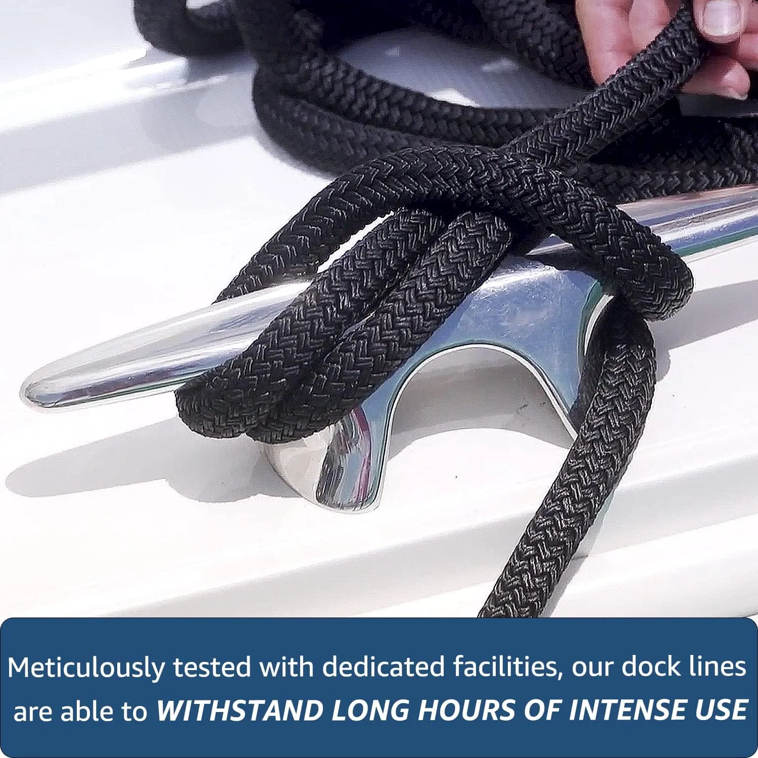 Dock Lines 3/8" x 25' Double Braided Nylon Boat Dock Lines with 12" Eyelet, Marine-Grade Dock Lines for Boats/Boat Lines Dock Rope - Easy to Handle Boat Ropes for Docking - 3 Pack(Black)