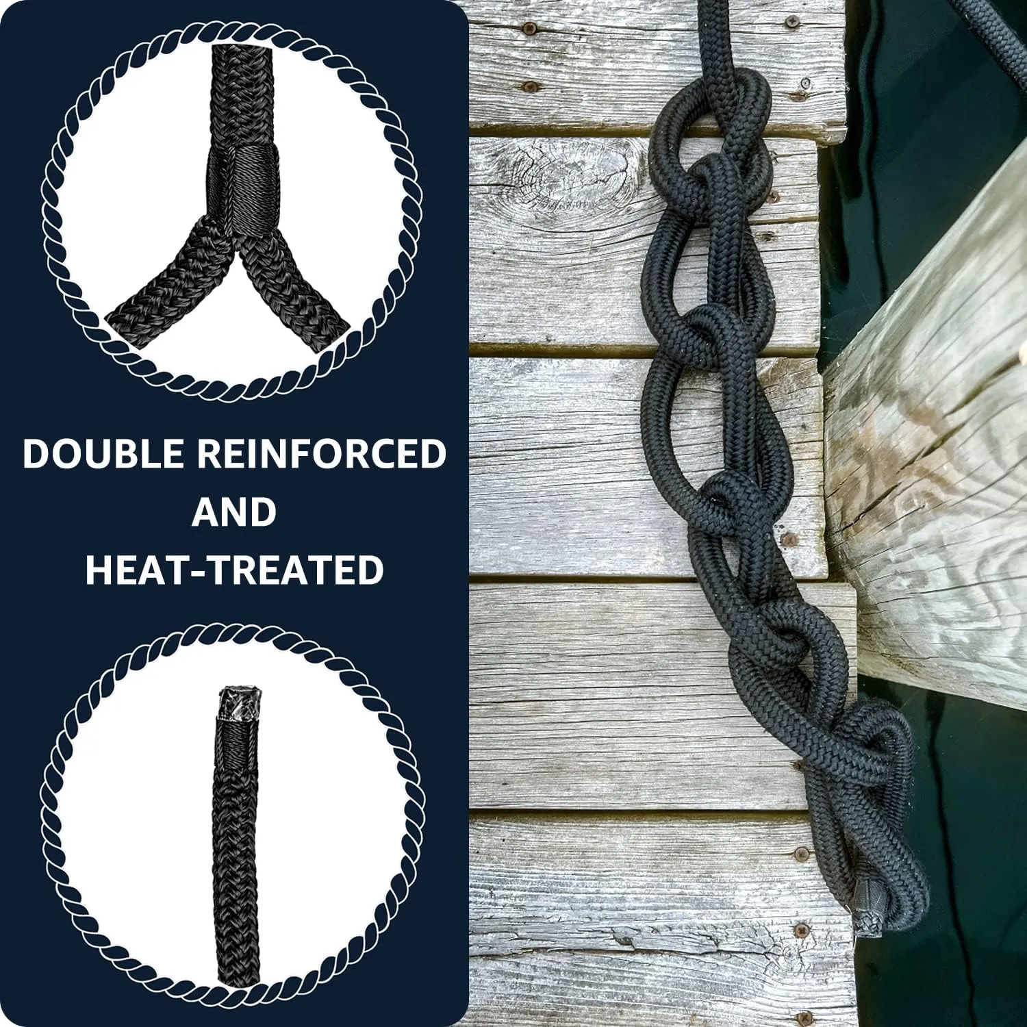 Dock Lines 3/8" x 25' Double Braided Nylon Boat Dock Lines with 12" Eyelet, Marine-Grade Dock Lines for Boats/Boat Lines Dock Rope - Easy to Handle Boat Ropes for Docking - 3 Pack(Black)