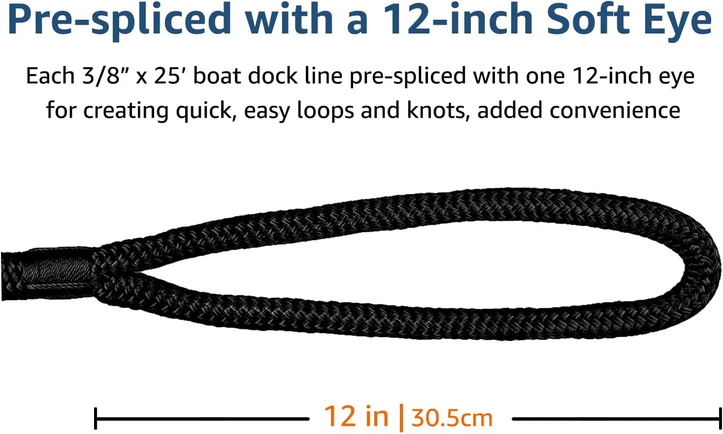Dock Lines 3/8" x 25' Double Braided Nylon Boat Dock Lines with 12" Eyelet, Marine-Grade Dock Lines for Boats/Boat Lines Dock Rope - Easy to Handle Boat Ropes for Docking - 3 Pack(Black)