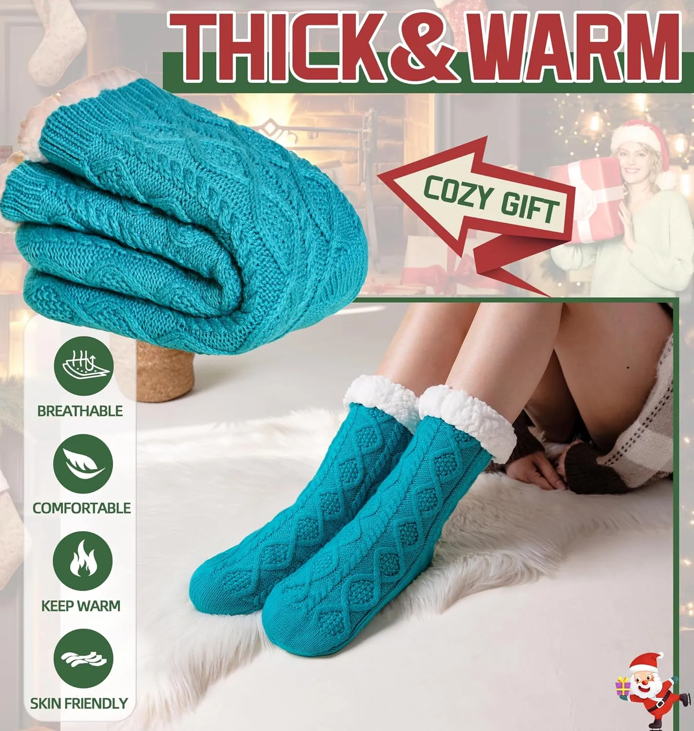 DoSmart Womens Fuzzy Slipper Socks Winter Thermal Snowflake Fleece Lining Christmas Stockings Fluffy Warm Indoor Home Socks