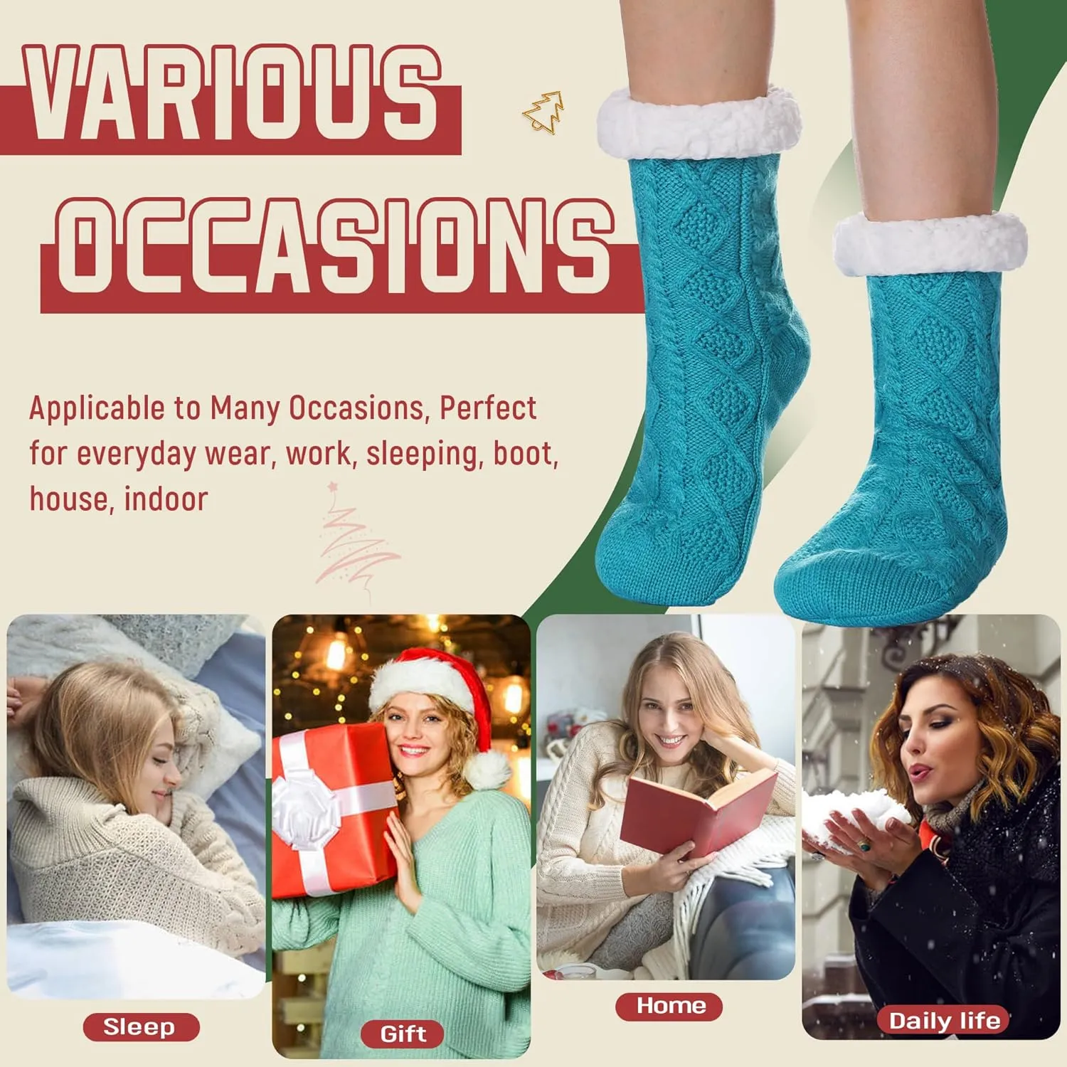 DoSmart Womens Fuzzy Slipper Socks Winter Thermal Snowflake Fleece Lining Christmas Stockings Fluffy Warm Indoor Home Socks