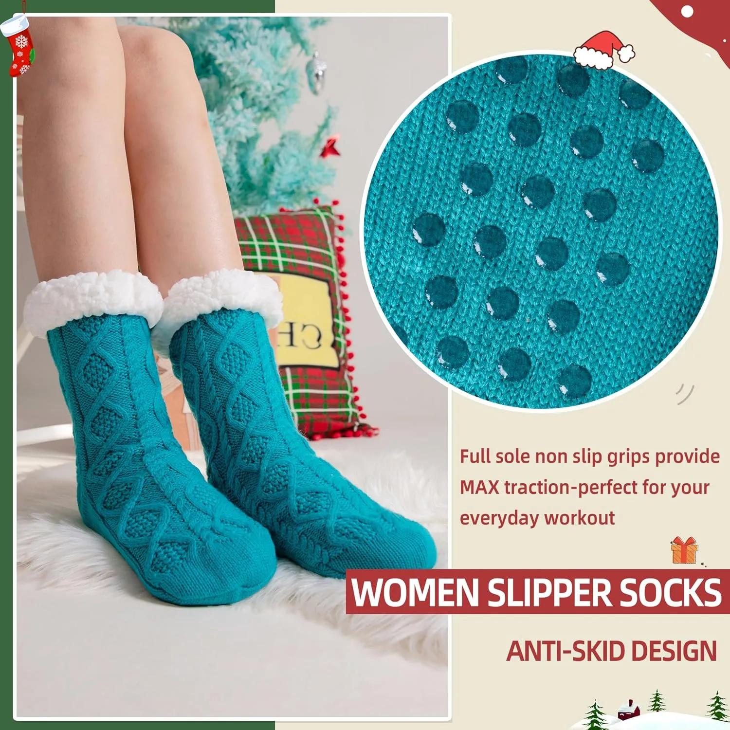 DoSmart Womens Fuzzy Slipper Socks Winter Thermal Snowflake Fleece Lining Christmas Stockings Fluffy Warm Indoor Home Socks