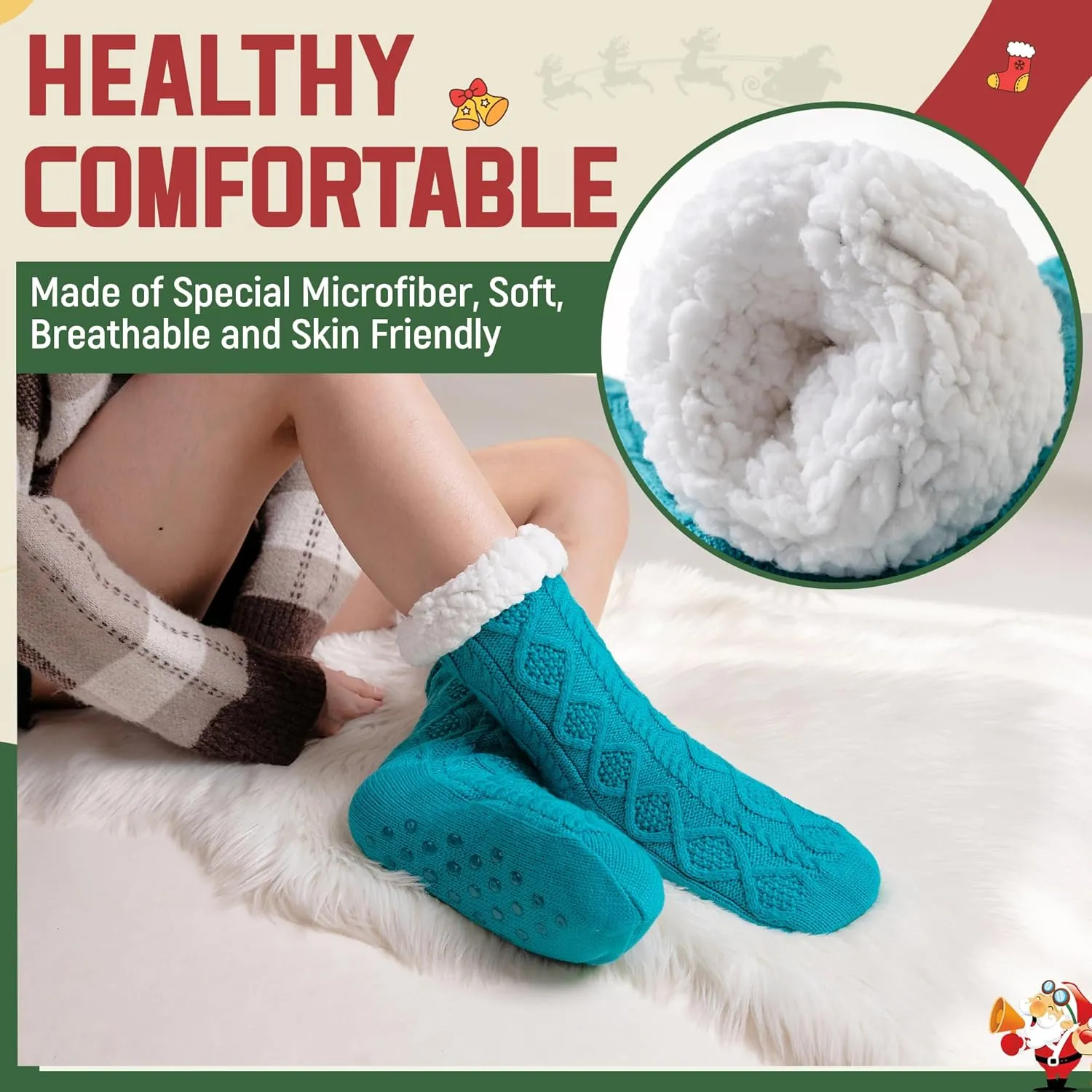 DoSmart Womens Fuzzy Slipper Socks Winter Thermal Snowflake Fleece Lining Christmas Stockings Fluffy Warm Indoor Home Socks