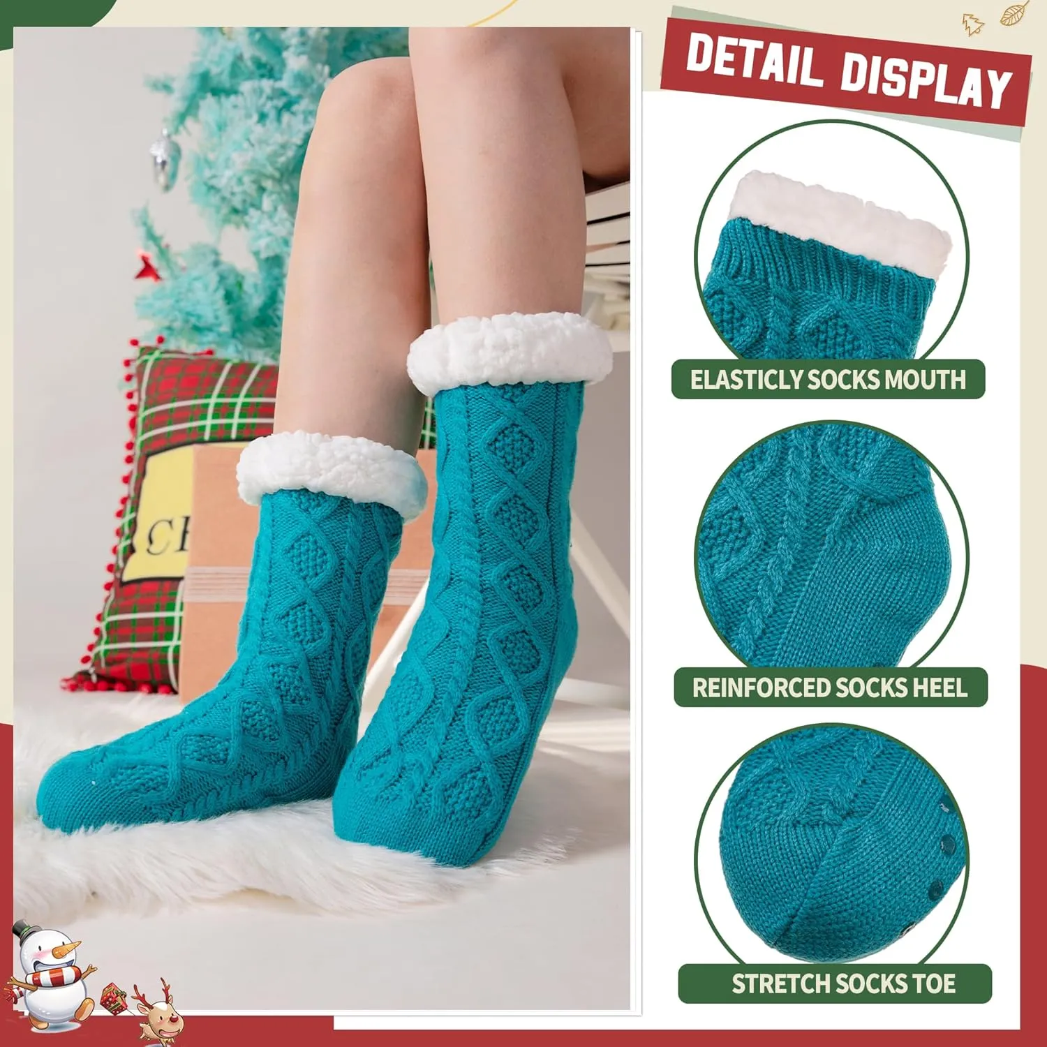 DoSmart Womens Fuzzy Slipper Socks Winter Thermal Snowflake Fleece Lining Christmas Stockings Fluffy Warm Indoor Home Socks