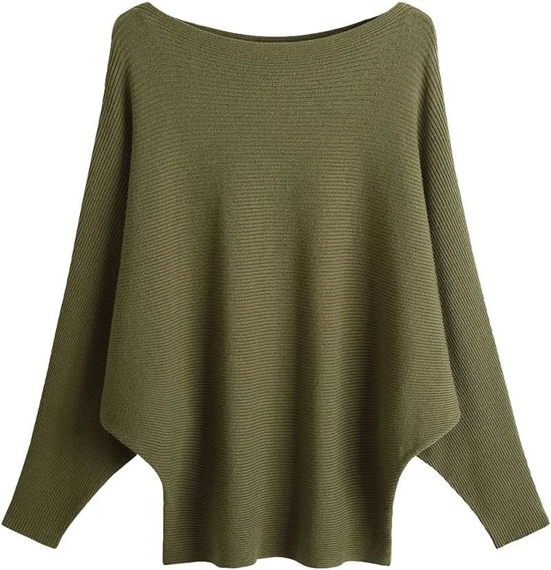 EDSTAR Women Dolman Batwing Sleeves Knitted Sweaters Winter Boat Neck Pullovers Tops